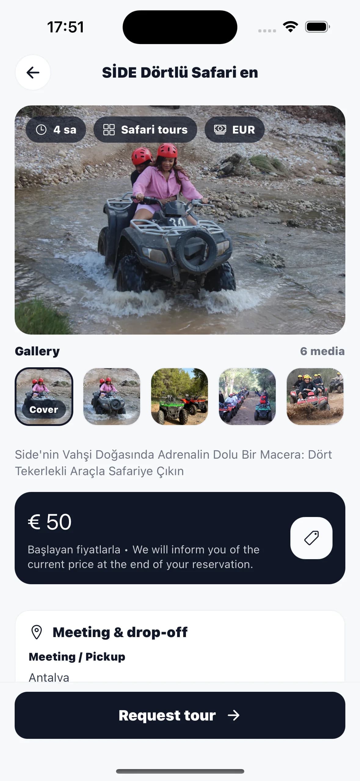 Tülekler Travel tour details screen